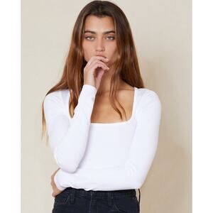 SIMON MILLER Rohe Square Neck Long Sleeve White Bodysuit  Size Large